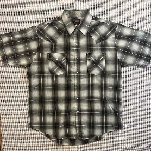 Ely Plains Other - VTG PLAINS Country Western Ranch Lightweight Short Sleeve Cowboy Pearl Snap - L